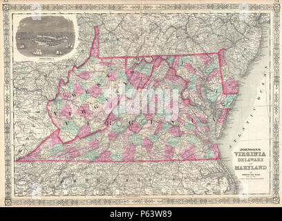 1864 Johnson Karte von Virginia, West Virginia, Maryland und Delaware-Geographicus - VirginiaWestVirginia - Johnson-5671. Stockfoto