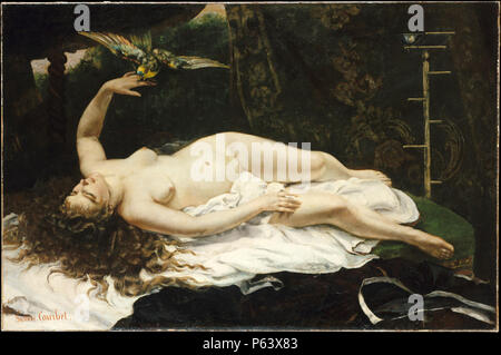 1866 Gustave Courbet - Frau mit Papagei. Stockfoto