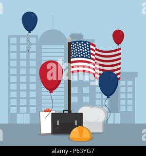 Tag der Arbeit Elemente über stadtbild Vector Illustration graphic design Stock Vektor