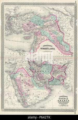 1870 Johnson Karte der Türkei, Persien, Arabien (Iran, Irak, Afghanistan) - Geographicus - TurkeyPersiaArabia - Johnson-1870. Stockfoto