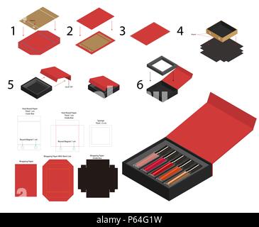 Starre magnet Lippenstifte Produkt mockup dieline Stock Vektor
