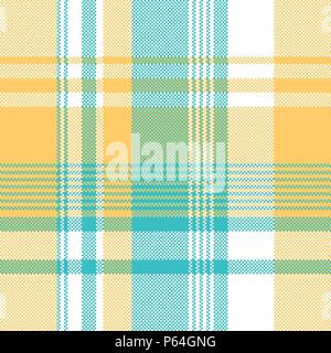 Gelb Blau lite Farbpixel plaid nahtlose Stoff Textur. Vector Illustration. Stock Vektor