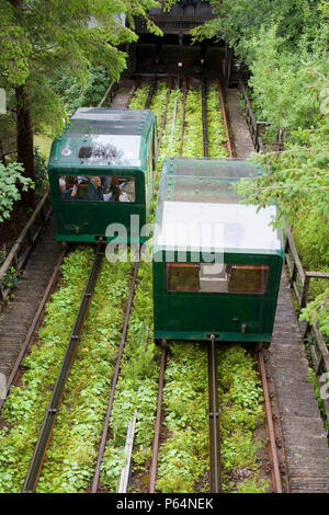 Die Cliff Railway carriage vollständig von Wasser am Zentrum für Alternative Technologie in Petworth powered Stockfoto
