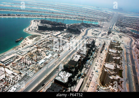 Antenne von Dubai, Vereinigte Arabische Emirate. Palm Jumeirah, Juli 2007. Stockfoto