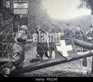 Französische Armee befreit Gebiete im Elsass bis zur Schweizer Grenze Stockfoto