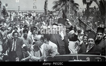 Juni 1, 1955 sah die Rückkehr von Habib Bourguiba (1903 - 6. April 2000) Tunesischen Staatsmann, dem ersten Land, Präsident von Tunesien wurde ab dem 25. Juli 1957 bis 7. November 1987. Stockfoto