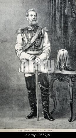 Kupferstich von Friedrich Wilhelm Nikolaus Karl III. von Preußen (1831-1888) war Deutscher Kaiser und König von Preußen für 99 Tage im Jahr 1888, dem Jahr der Drei Kaiser. Vom 1870 Stockfoto