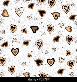 Hand gezeichnet Vektor nahtlose Hintergrundmuster mit Herzen. Gold und Schwarz Hintergrund für Geschenkpapier, Grußkarten, Poster, Einladung, Hochzeit, Valentinstag Karten. Stock Vektor