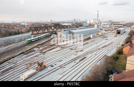 Ein low-level Luftbild der Neuen Rampe Betriebshof an der New Cross Gate, South London am 21. Januar 2009 zeigt das Depot im Bau und Stockfoto