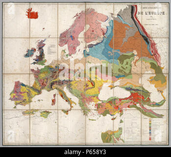 1875 Dumont's geologische Karte von Europa. Stockfoto