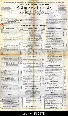 1875 Ernst & von SPRECKELSEN J. G. Stand & Co Nachfolger, Hamburg, Große Reichenstraße 11, Preisliste, Bibliotheek der Landbouw Hogeschool, Wageningen. Stockfoto