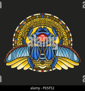 Ägyptische Skarabäus Symbol des Pharao, Götter, Ra, Sonne. Mythologie t-shirt design, Tattoos des alten Ägypten Stock Vektor