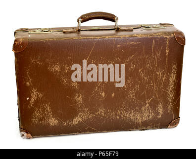 Alte Koffer, Reise, Gepäck oder Gepäck. Vintage Koffer, retro, leder Koffer, auf weißem Hintergrund. Stockfoto