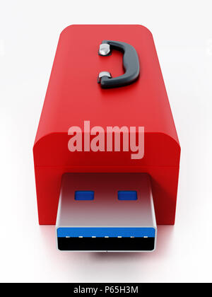 Red Toolbox mit USB 3.0 Stecker auf weißem Hintergrund. 3D-Darstellung Stockfoto