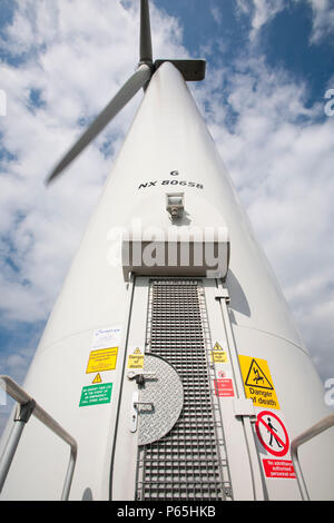 Windpark Scout Moor auf der Pennine Moors zwischen Rochdale und Ramsbottom, Großbritannien. Stockfoto