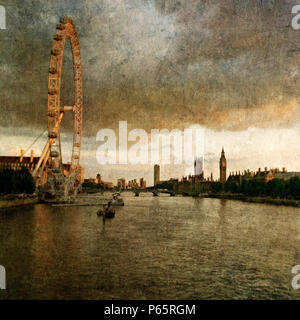 London Eye und Westminster auf der Themse, London, UK Stockfoto