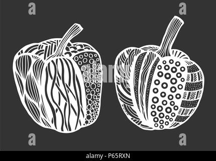 Der Vektor Monochrome dekorative Paprika mit schönen Muster. Hand gezeichnet verzierten Gemüse Stock Vektor
