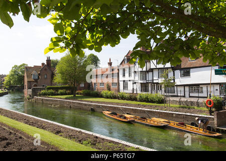 Stadt Canterbury, England. Riverside Wohnimmobilien an der Canterbury Westgate Grove, mit stocherkähne günstig auf dem Fluss Great Stour. Stockfoto