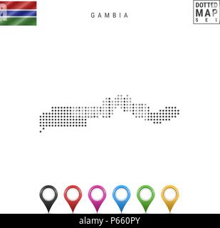 Dots Muster Vektor Karte von Gambia. Stilisierte Silhouette von Gambia. Flagge von Gambia. Eingestellt von bunten Karte Markierungen Stock Vektor