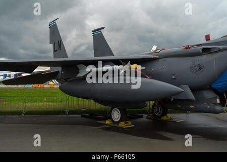 Drop Tank von multirole Fighter, Strike Fighter McDonnell Douglas F-15E Strike Eagle. US Air Force. Ausstellung die ILA Berlin Air Show 2018 Stockfoto