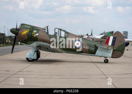 BERLIN, 27. APRIL 2018: Kampfflugzeuge CAC Bumerang auf dem Flugplatz. Ausstellung die ILA Berlin Air Show 2018. Stockfoto