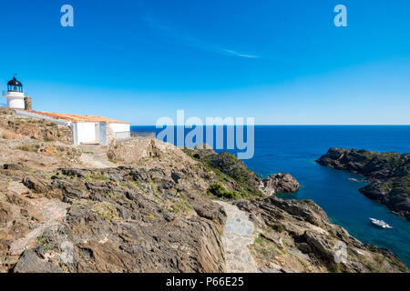 Leuchtturm Cap de Creus an der Costa Brava in der Provinz Girona in Katalonien, Spanien Stockfoto