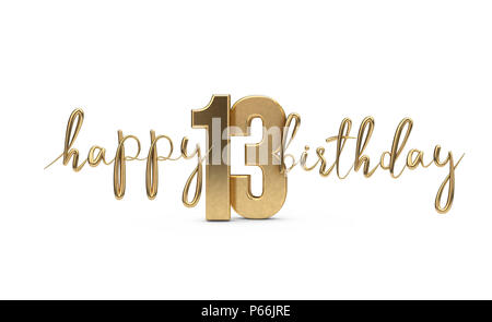 Glücklich 13. Geburtstag gold Gruß Hintergrund. 3D-Rendering Stockfoto