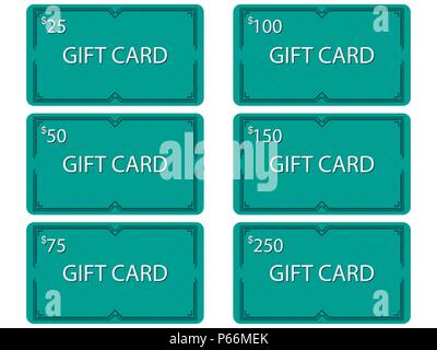 Geschenkkarte eingestellt. Vintage art deco Stil mit Rahmen auf einem grünen Hintergrund. Vector Illustration Stock Vektor