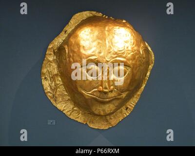 16. Jahrhundert v. Chr. von Grab IV, Grab Kreis A, Mykene, finden.  Gold-Totenmasken aus Blech hergestellt. Stockfoto