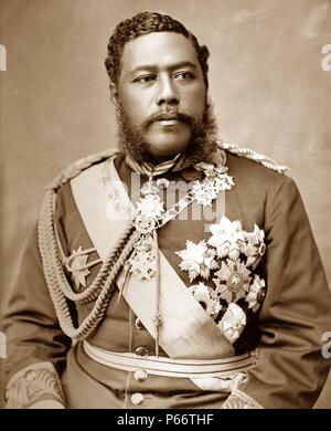 Kalakaua, geboren David Laamea Kamanakapu Mahinulani Nalaiaehuokalani Lumialani Kalakaua und manchmal Das merrie Monarch (November 16, 1836 - Januar 20, 1891) genannt, war der letzte regierende König des Königreichs Hawaii. Er regierte von 12. Februar 1874 bis zu seinem Tod in San Francisco, Kalifornien, USA, am 20. Januar 1891 Stockfoto