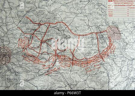 Ersten Weltkrieg. Karte der Schlacht von Verdun. Eroberte Gebiet von