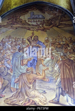 Triumph der Heiligen Kommunion, Fresko in der Kirche des Hl. Markus, Zagreb, Kroatien. Stockfoto