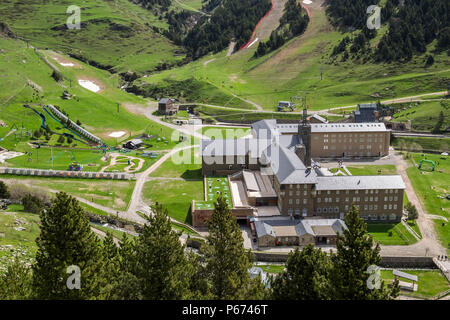 Blick über das Tal Vall de Nuria in der Pyreneean Berge, Katalonien, Spanien Stockfoto