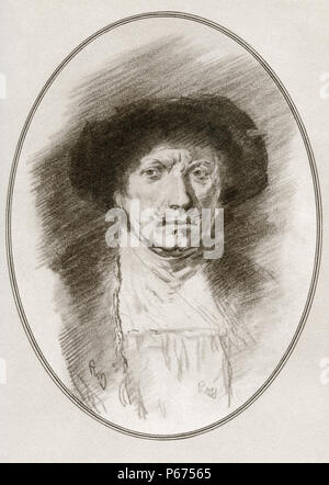 Rembrandt Harmenszoon van Rijn, 1606-1669. Niederländischer Zeichner, Maler und Grafiker. Abbildung von Gordon Ross, US-amerikanischer Künstler und Illustrator (1873-1946), von lebenden Biographien der großen Maler. Stockfoto