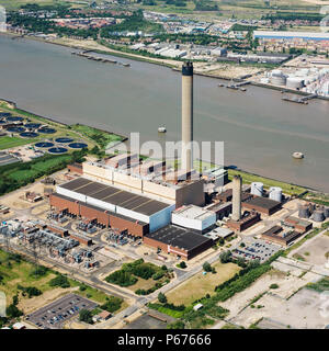 Oil-Fired littlebrook Power Station, von NPower, Dartford, Thames Gateway, East London, Kent, Großbritannien, Luftaufnahme im Besitz Stockfoto