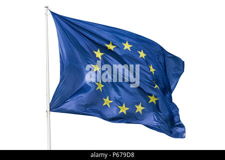 Fahne der Europäischen Union isoliert auf weißem Stockfoto