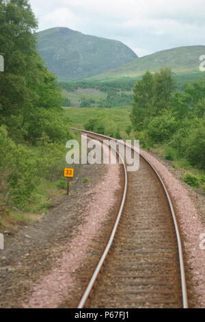 Treiber aus der wunderschönen schottischen Landschaft bei milepost 33 auf der Linie zwischen Crianlarich und Oban. Juli 2004. Stockfoto