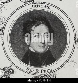 Sir Robert Peel; (1788 - vom 2. Juli 1850) der britischen Konservativen Staatsmann; wer diente als Premierminister des Vereinigten Königreichs vom 10. Dezember 1834 bis 8. April 1835 und vom 30. August 1841 bis 29. Juni 1846. Während Innenminister; Schalen geholfen, das moderne Konzept der Polizei erstellen Stockfoto