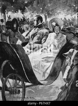 Königin Victoria von Großbritannien und Prinz Albert Reiter in einem Wagen 1840. Victoria (Alexandrina Victoria; 24. Mai 1819 - 22. Januar 1901) Der Monarch des Vereinigten Königreichs von Großbritannien und Irland wurde ab dem 20. Juni 1837 bis zu ihrem Tod. Vom 1. Mai 1876, die sie pflegte, die zusätzlichen Titel der Kaiserin von Indien Stockfoto