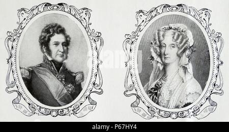 Porträts von König Louis Philippe und Königin Marie Amelie von Frankreich. Louis Philippe (6. Oktober 1773 - 26. August 1850), war König der Franzosen von 1830 bis 1848 als Leiter der Orléanist Partei. Stockfoto