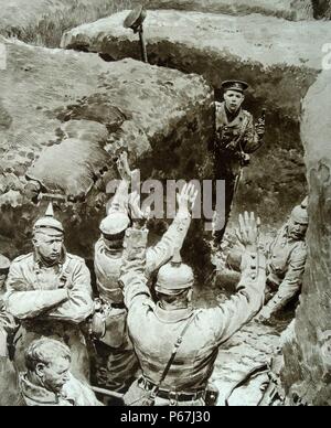 Ein deutschen Graben wird von britischen Soldaten 1915 während des ersten Weltkrieges erfasst. Stockfoto