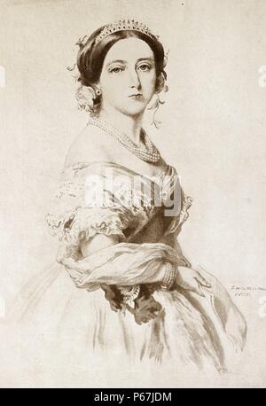 Königin Victoria von Großbritannien im Jahre 1855. Victoria (Alexandrina Victoria; 24. Mai 1819 - 22. Januar 1901) Der Monarch des Vereinigten Königreichs von Großbritannien und Irland wurde ab dem 20. Juni 1837 bis zu ihrem Tod. Vom 1. Mai 1876, die sie pflegte, die zusätzlichen Titel der Kaiserin von Indien Stockfoto