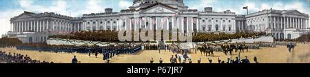 Einweihung der Präsident, Washington, D.C." Panoramablick auf die Postkarte zeigen Soldaten und Massen an der östlichen Vorhalle des U.S. Capitol bei der Amtseinführung von Präsident Theodore Roosevelt, März 4, 1905. Stockfoto