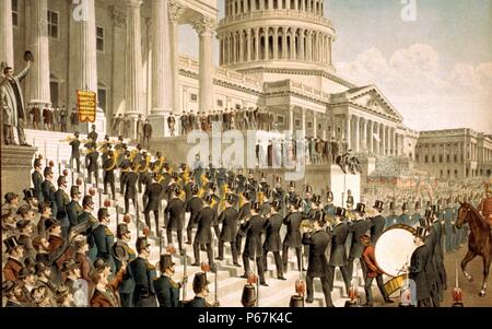 Haverly der Europäischen und Amerikanischen Mastodon Minnesänger. Haverly's United Mastodon Minnesänger war ein Blackface minstrel Truppe im Jahr 1877, als J. H. Haverly fusionierten vier Unternehmen, die er besaß und verwaltete erstellt. Stockfoto