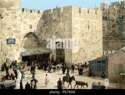 Die Jaffa-Tor, Jerusalem mit einem Thomas Cook Reisebüro Schild datiert 1910 Stockfoto