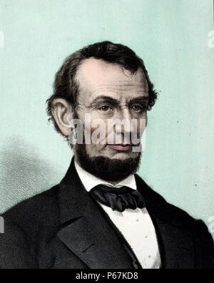 Abraham Lincoln. Lincoln war der 16. Präsident der Vereinigten Staaten, von März 1861 bis zu seiner Ermordung im April 1865. Er führte die Vereinigten Staaten durch den Bürgerkrieg und die Abschaffung der Sklaverei und die Wirtschaft in den Prozess modernisiert. Stockfoto