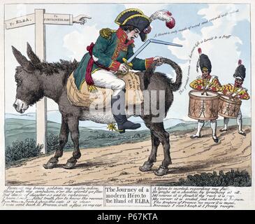 Farbe, Gravieren von Napoleon Bonaparte Exil auf Elba. Vom Jahre 1814 Stockfoto