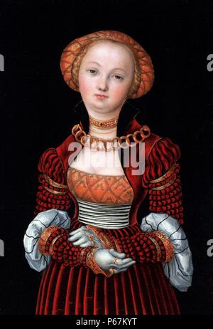 Bildnis einer jungen Frau. Von Lucas Cranach dem Älteren (1472-1553) Deutsche Renaissance Maler und Graphiker in Holzschnitt und Kupferstich. Vom 16. Jahrhundert Stockfoto