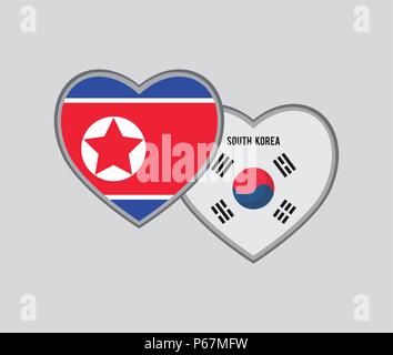 Südkorea und Taiwan Flaggen in Herz Form über grauer Hintergrund, farbenfrohen Design. Vector Illustration Stock Vektor