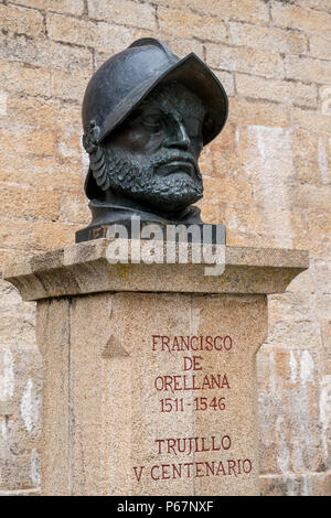 Denkmal zu Francisco de Orellana in Trujillo, Extremadura, Spanien Stockfoto